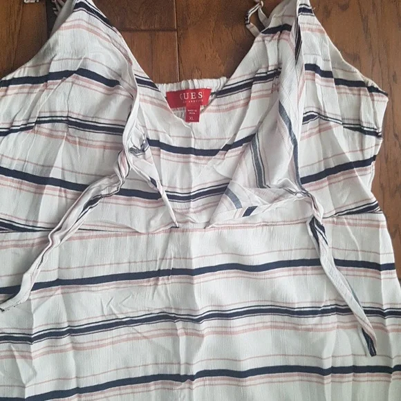 Guess Los Angeles Striped Tie Style Front Dress White/Navy/Pink Size XL - Picture 3 of 14